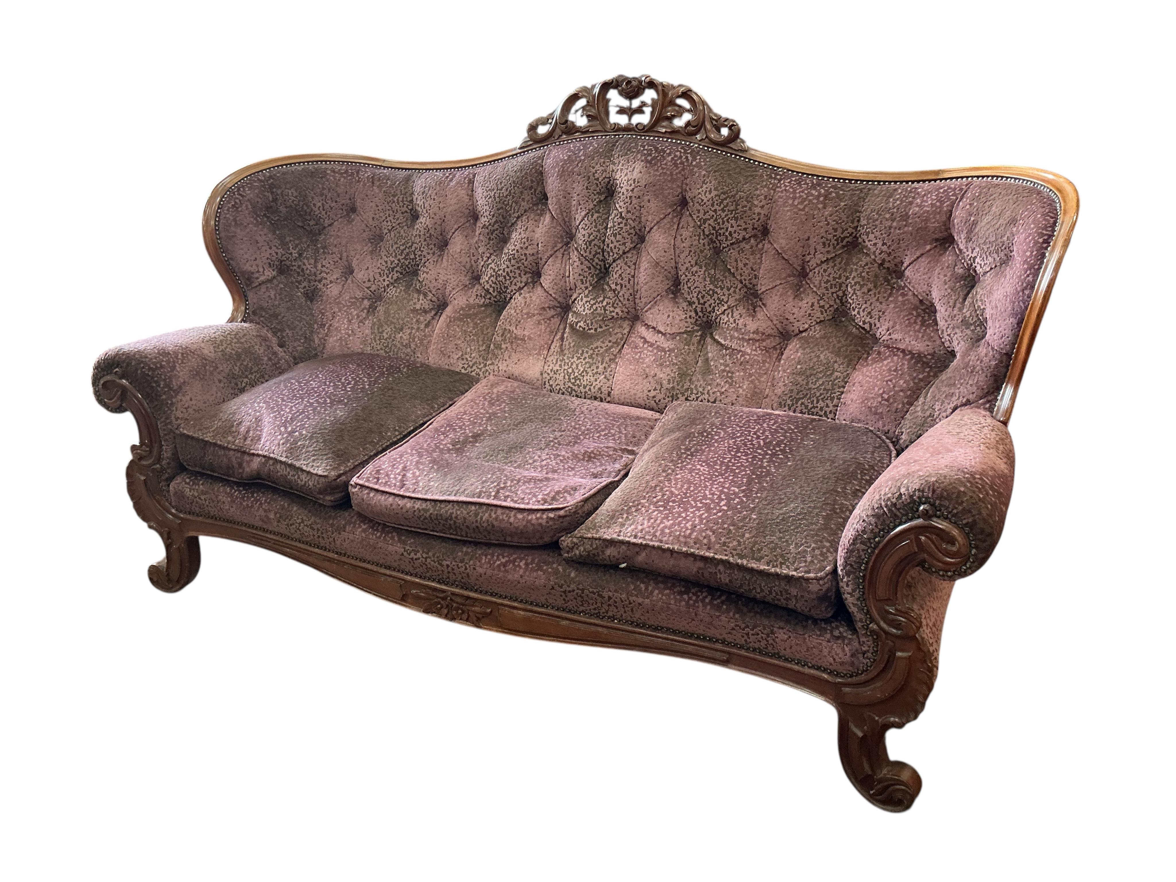 A 19th century Continental carved mahogany settee, width 218cm, depth 80cm, height 118cm